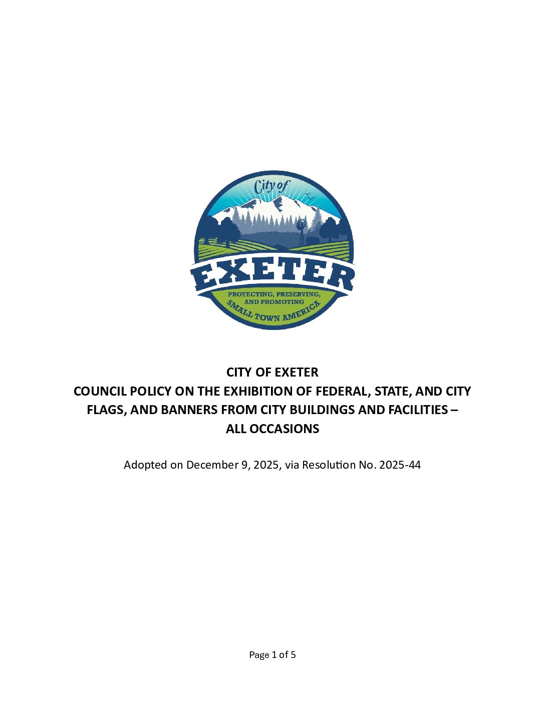 City of Exeter Policy on Exhibition of Flags and Banners