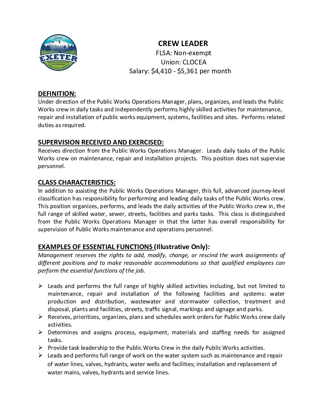 Crew Leader Job Description