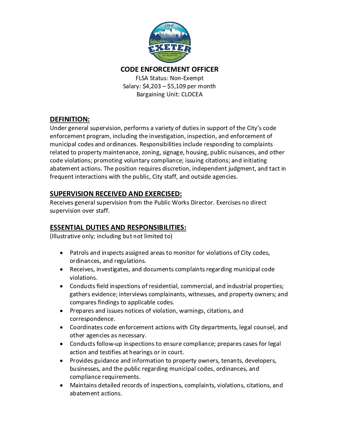 Code Enforcement Officer Job Description