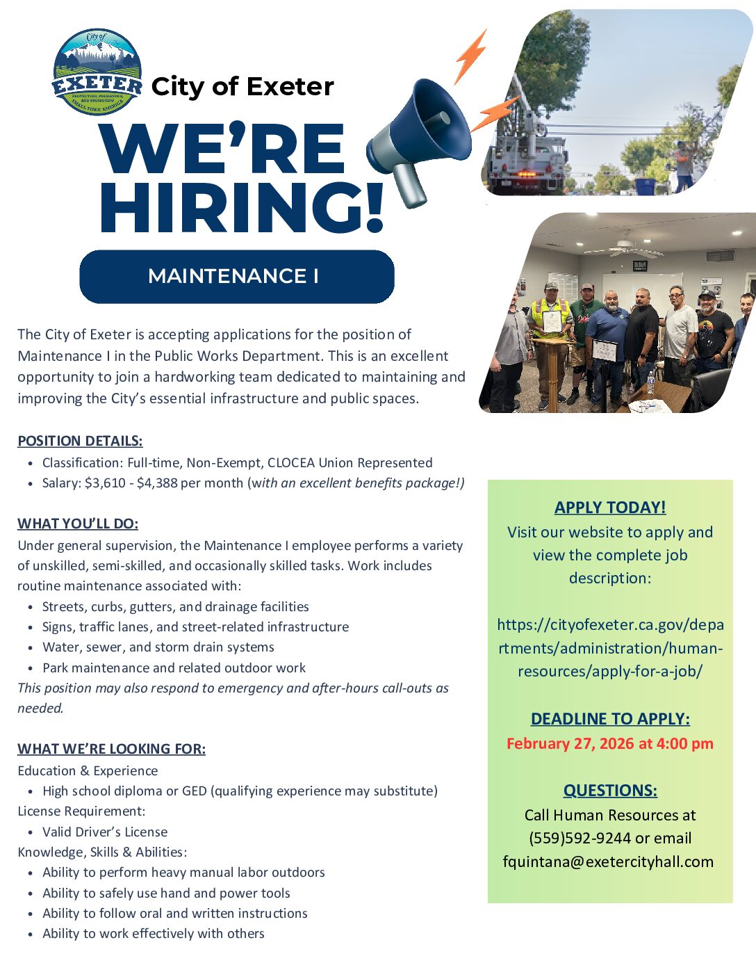 Maintenance I Job Flyer