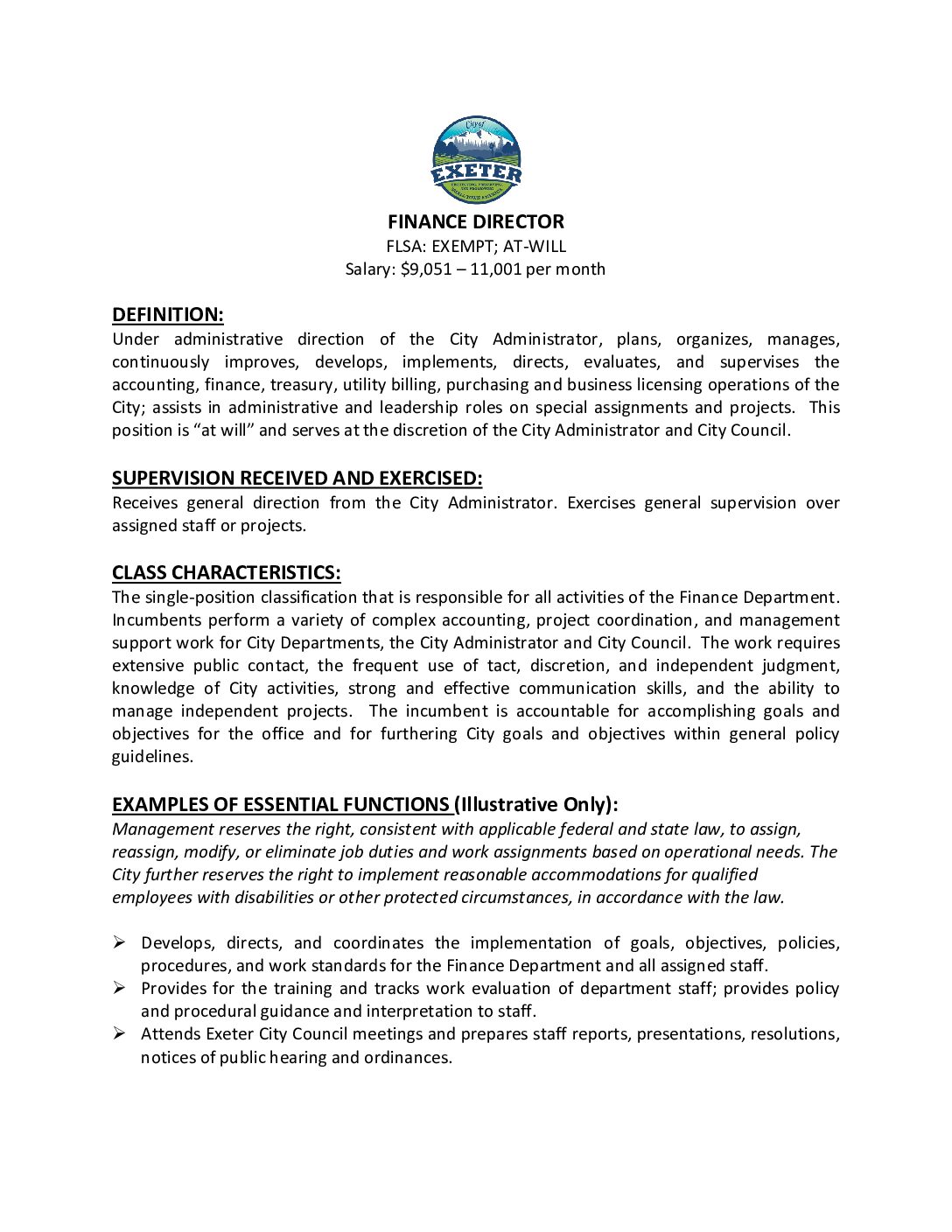 Finance Director Job Description