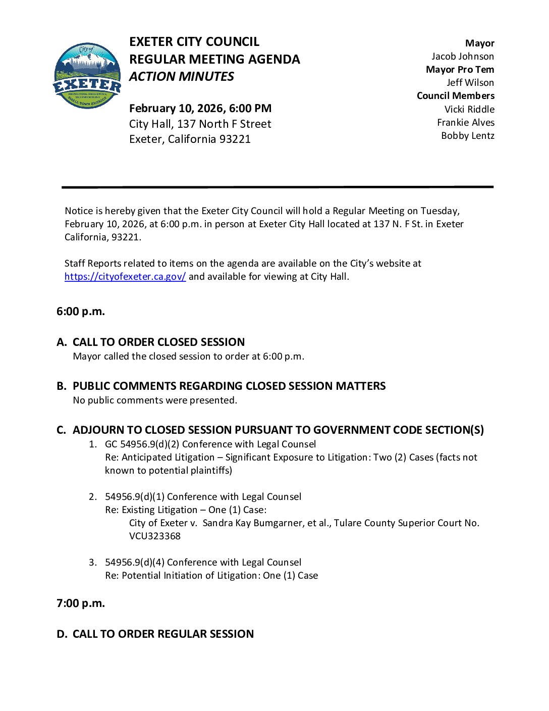 February 10, 2026 City Council Meeting Minutes