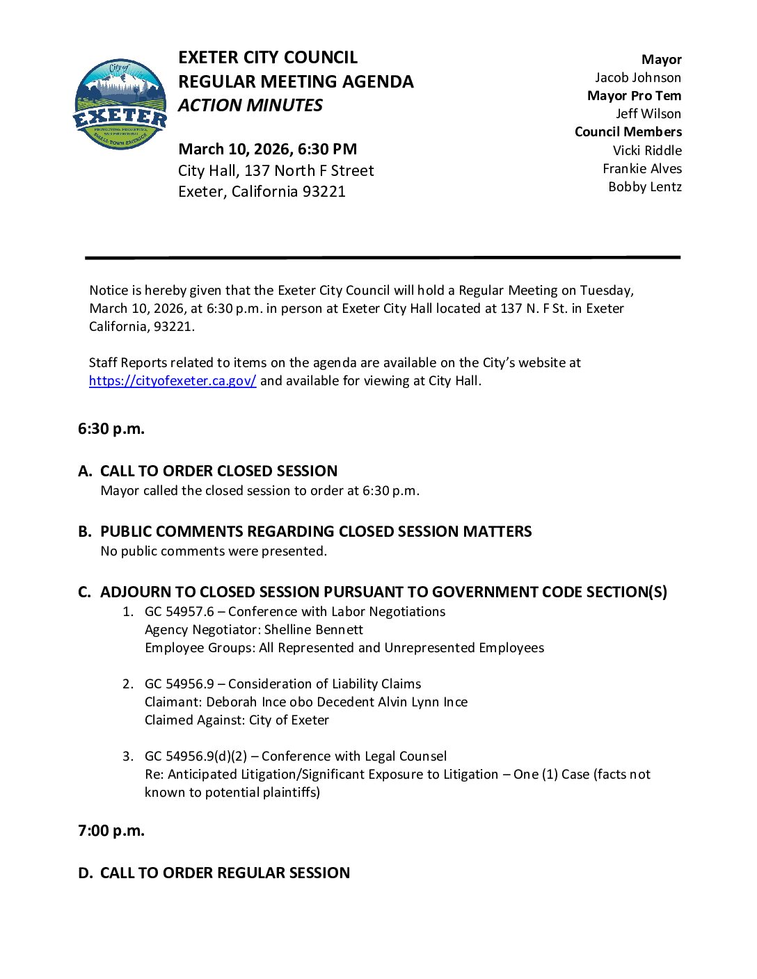March 10, 2026 City Council Meeting Minutes