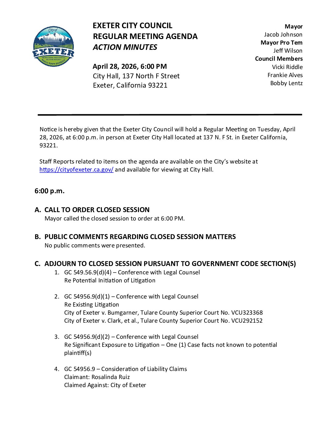 April 28, 2026 City Council Meeting Minutes