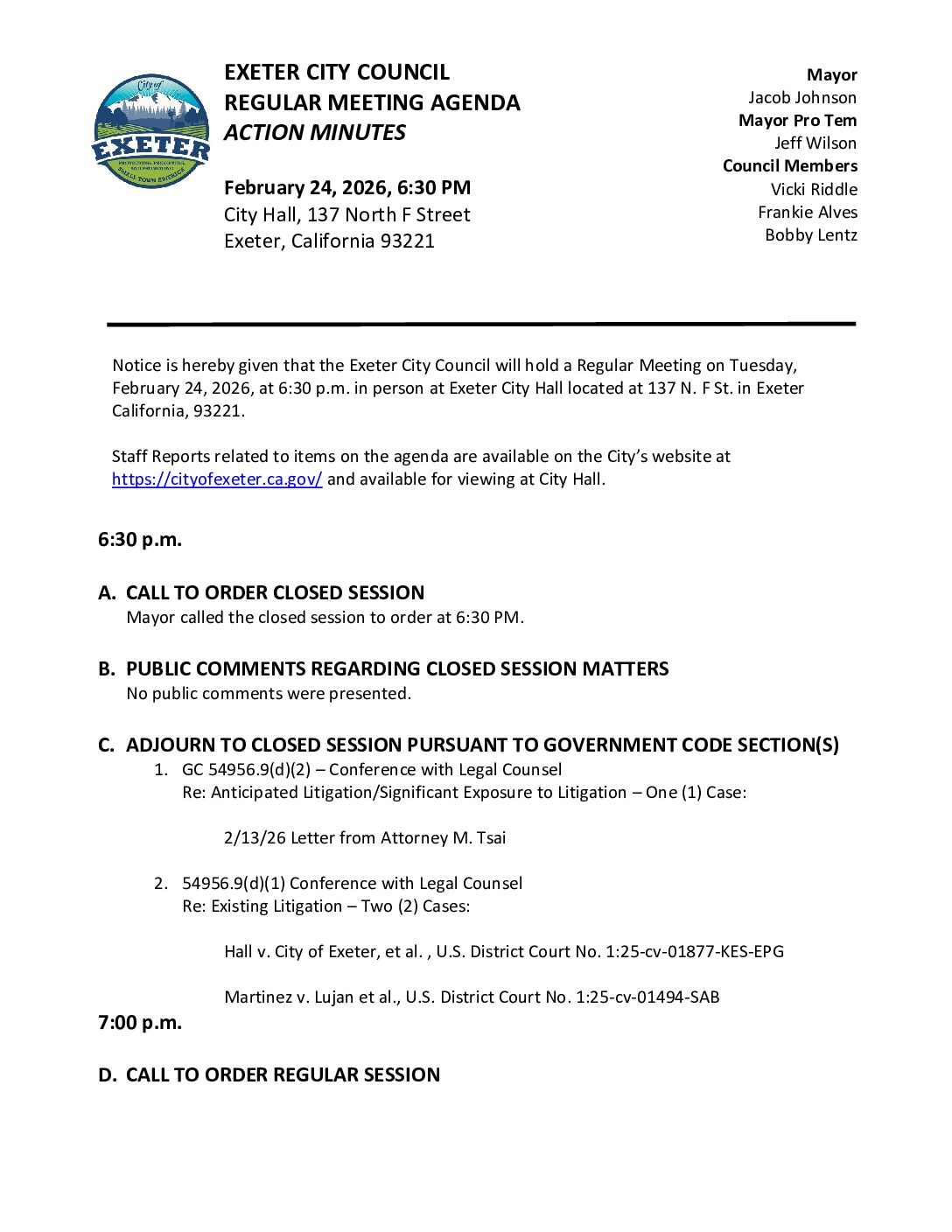 February 24, 2026 City Council Meeting Minutes