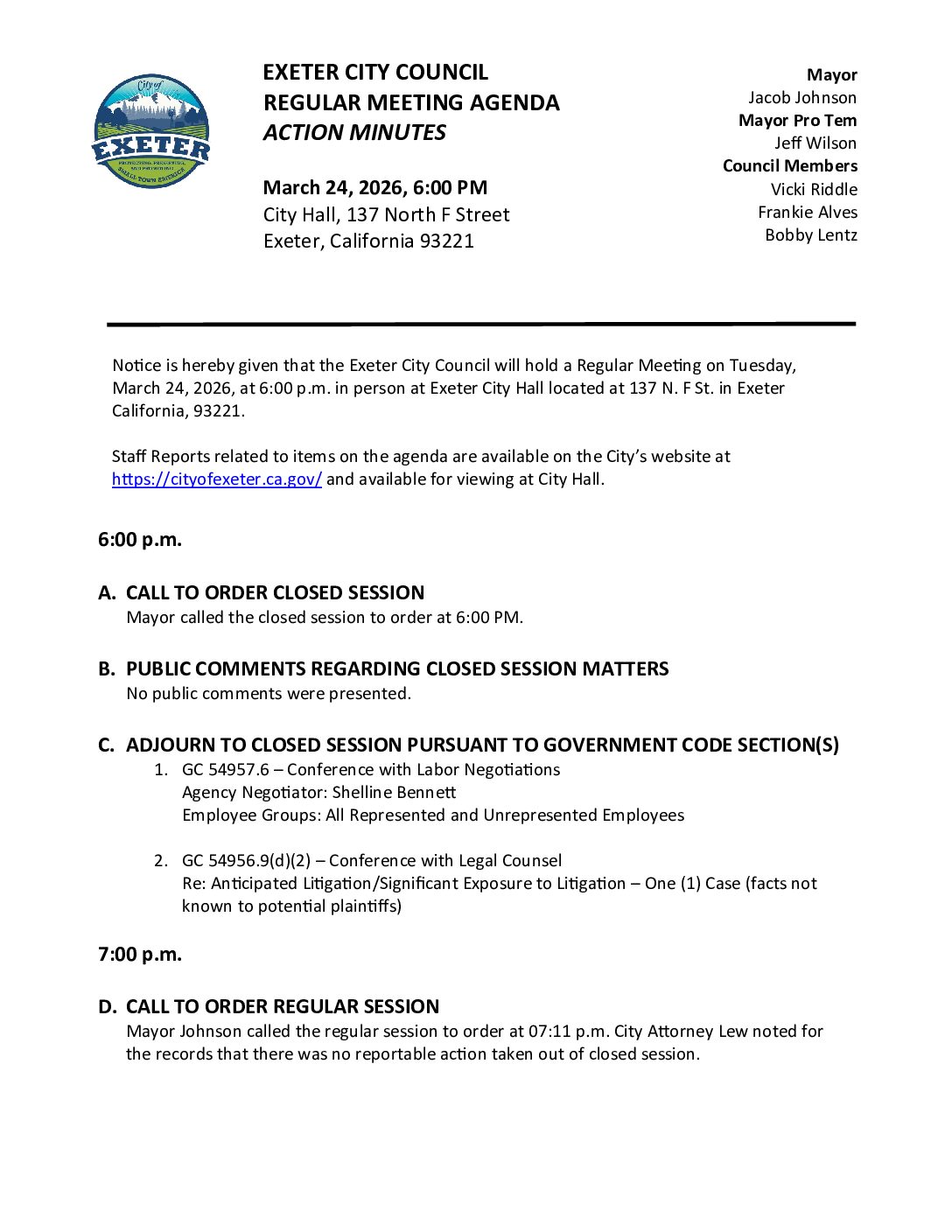 March 24, 2026 City Council Meeting Minutes